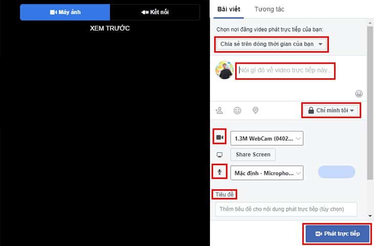 thiết lập mục livestream